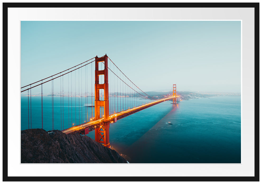 Golden Gate Bridge in der Abenddämmerung Passepartout Rechteckig 100