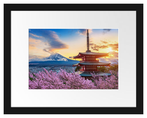 Japanischer Tempel zwischen Kirschblüten Passepartout Rechteckig 30