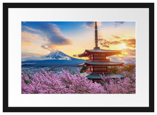 Japanischer Tempel zwischen Kirschblüten Passepartout Rechteckig 40