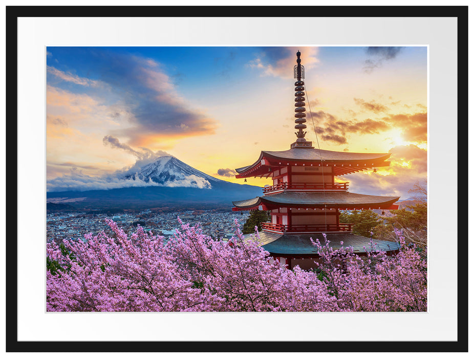 Japanischer Tempel zwischen Kirschblüten Passepartout Rechteckig 80
