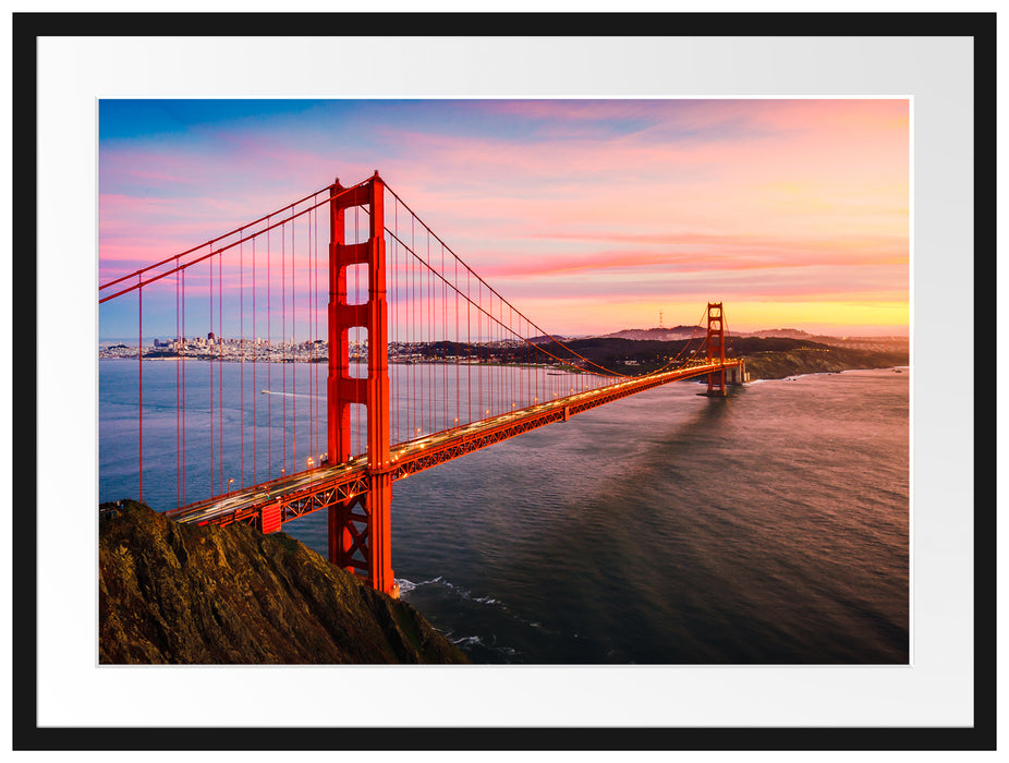 Golden Gate Bridge bei Sonnenuntergang Passepartout Rechteckig 80