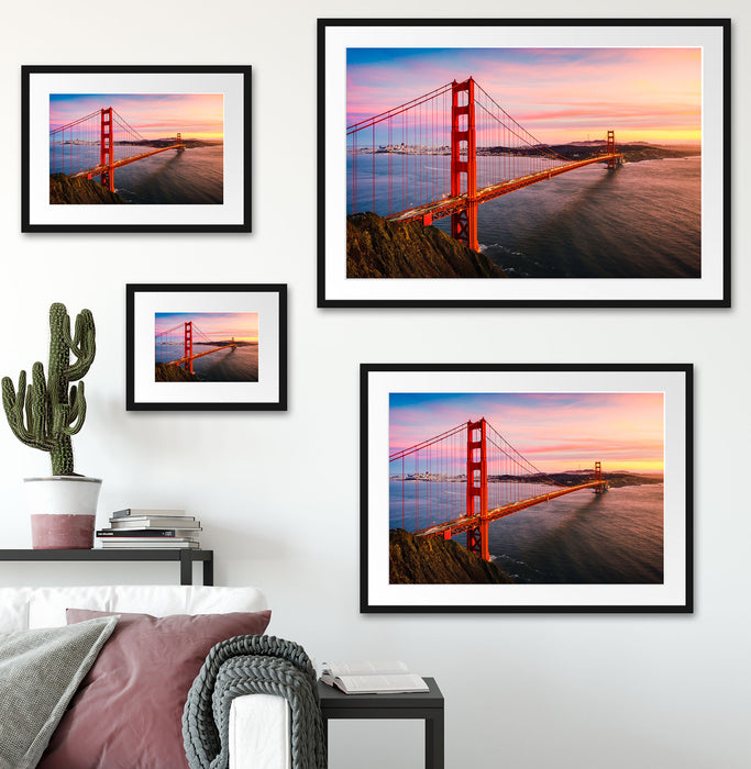 Golden Gate Bridge bei Sonnenuntergang Passepartout Wohnzimmer Rechteckig
