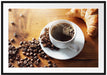 Tasse Kaffee mit Bohnen und Croissant Passepartout Rechteckig 100