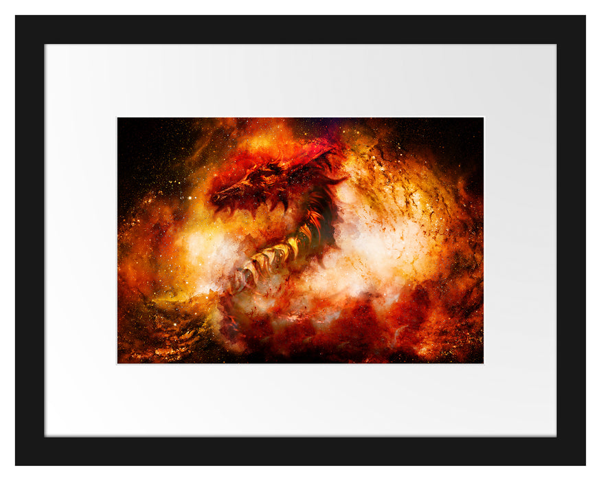 Pixxprint Abstrakter roter Feuerdrachen, im Galerie-Passepartout Bilderrahmen