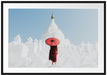 Mönch in rotem Gewand vor weißem Tempel Passepartout Rechteckig 100