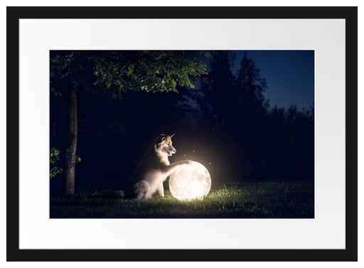 Hund mit leuchtendem Mond bei Nacht Passepartout Rechteckig 40