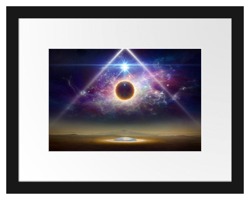 Pixxprint Science Fiction Collage Planeten im Weltraum, im Galerie-Passepartout Bilderrahmen