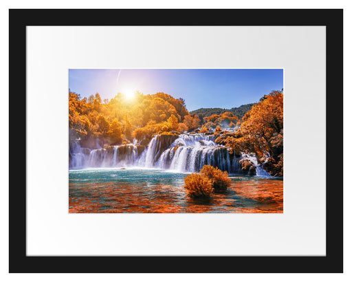 Wasserfälle im Herbst bei Sonnenuntergang Passepartout Rechteckig 30