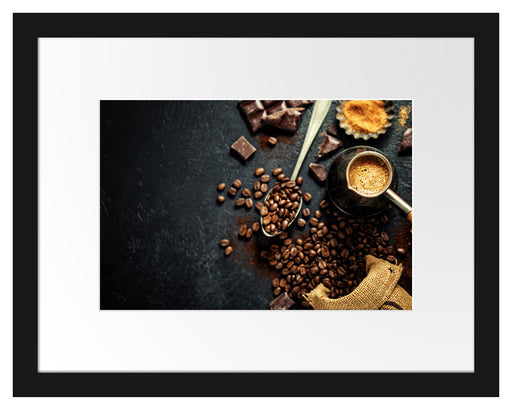 Kaffeebohnen und Schokolade von oben Passepartout Rechteckig 30