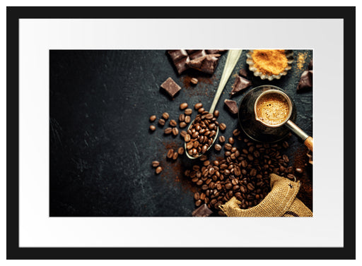 Kaffeebohnen und Schokolade von oben Passepartout Rechteckig 40
