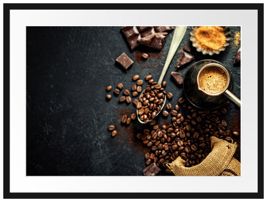 Kaffeebohnen und Schokolade von oben Passepartout Rechteckig 80