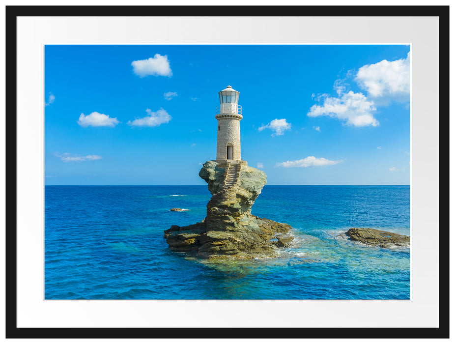 Leuchtturm auf kleiner Insel im Meer Passepartout Rechteckig 80