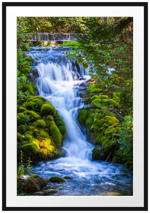 Wasserfall im grünen Wald Passepartout Rechteckig 100