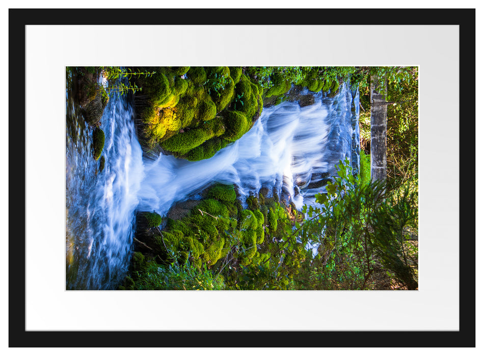 Wasserfall im grünen Wald Passepartout Rechteckig 40