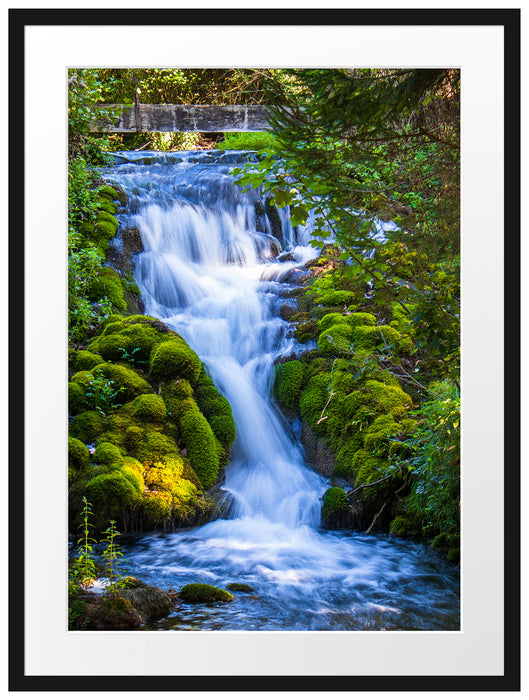 Wasserfall im grünen Wald Passepartout Rechteckig 80