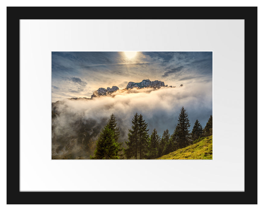 Pixxprint Aufsteigende Wolken in den Dolomiten, im Galerie-Passepartout Bilderrahmen