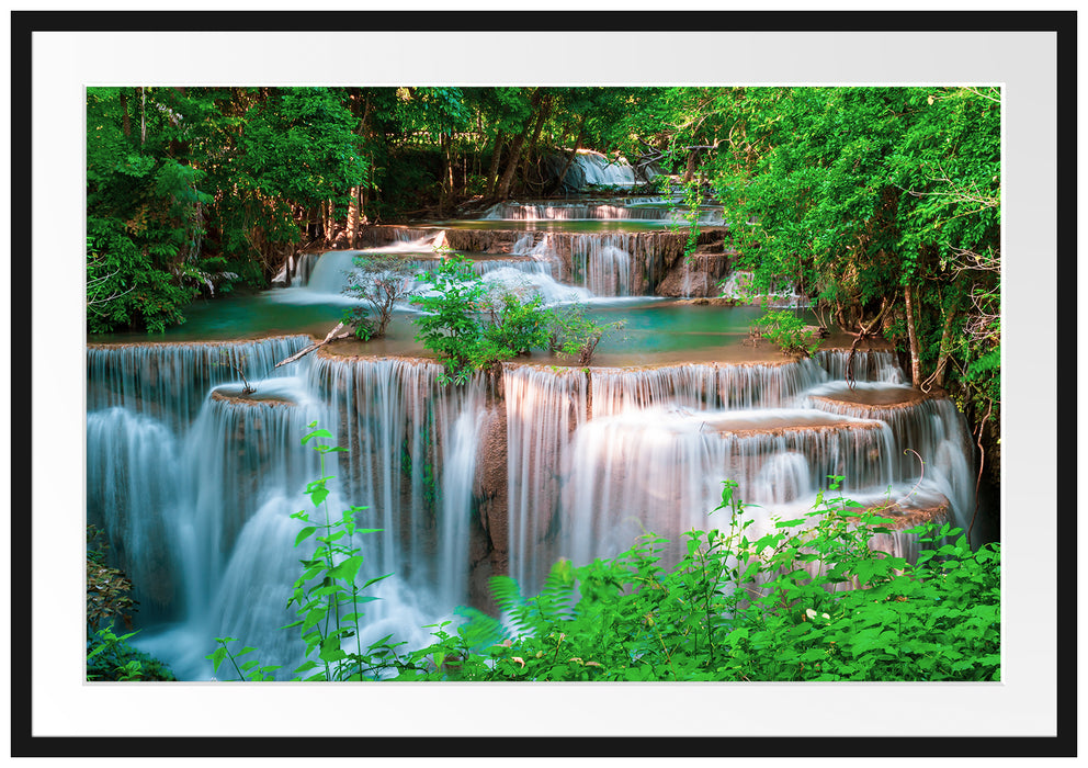 Türkise Wasserfälle in Thailand Passepartout Rechteckig 100