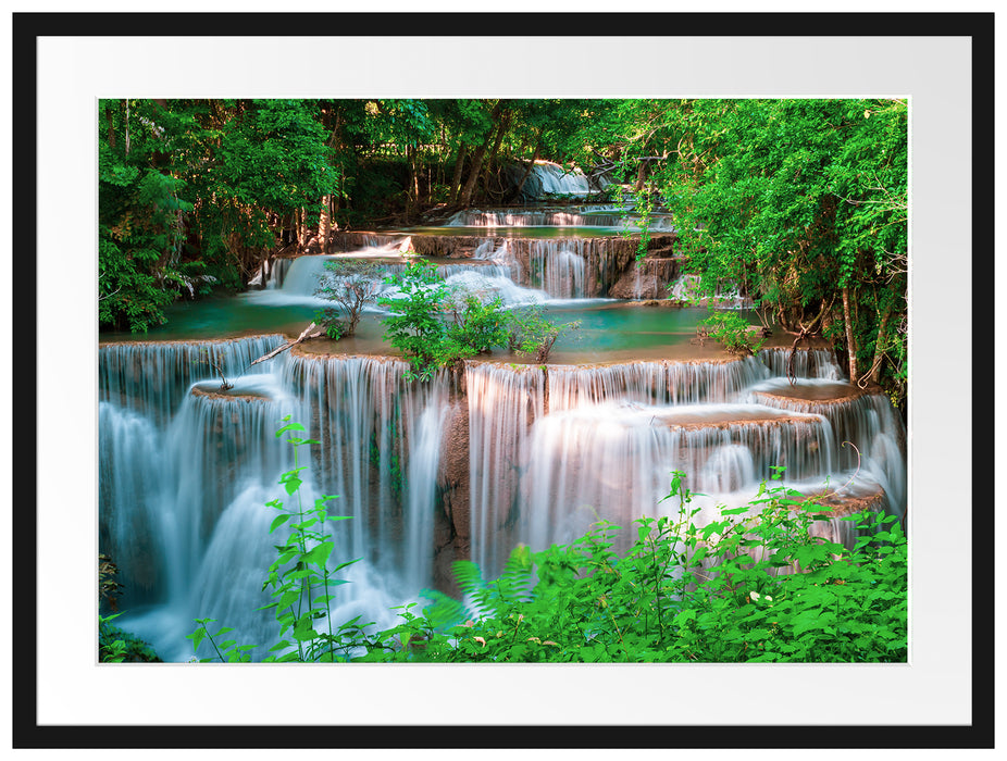 Türkise Wasserfälle in Thailand Passepartout Rechteckig 80