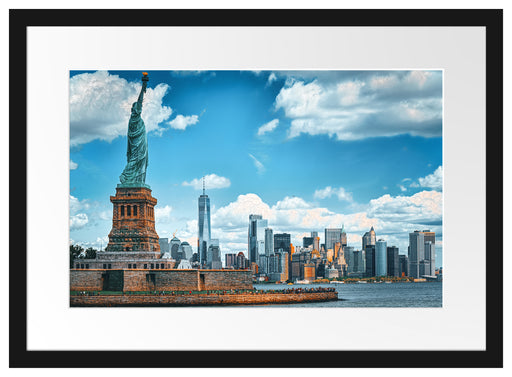 Freiheitsstatue mit New Yorker Skyline Passepartout Rechteckig 40