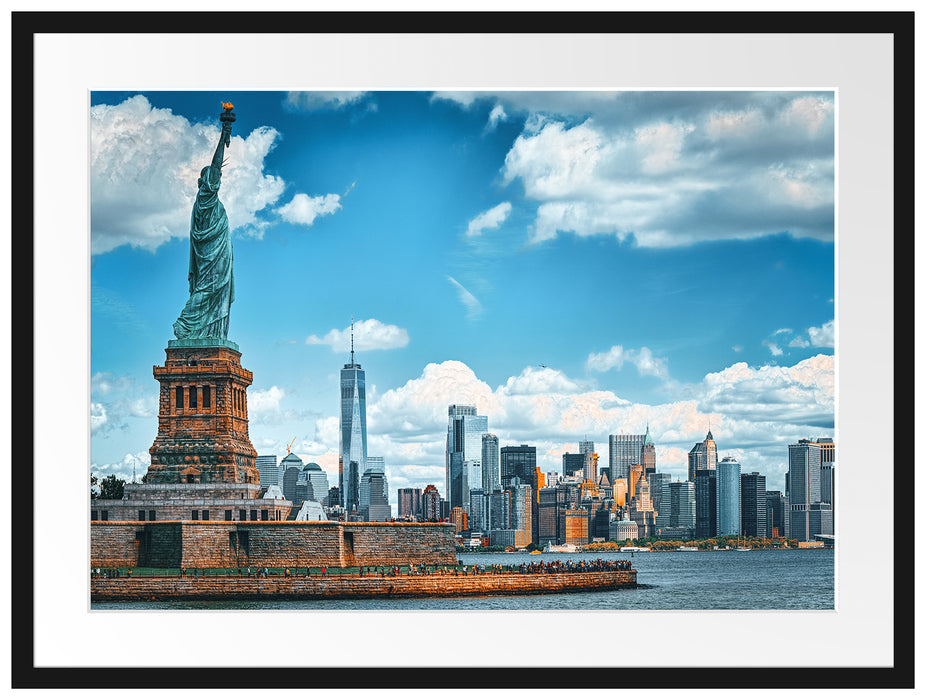 Freiheitsstatue mit New Yorker Skyline Passepartout Rechteckig 80