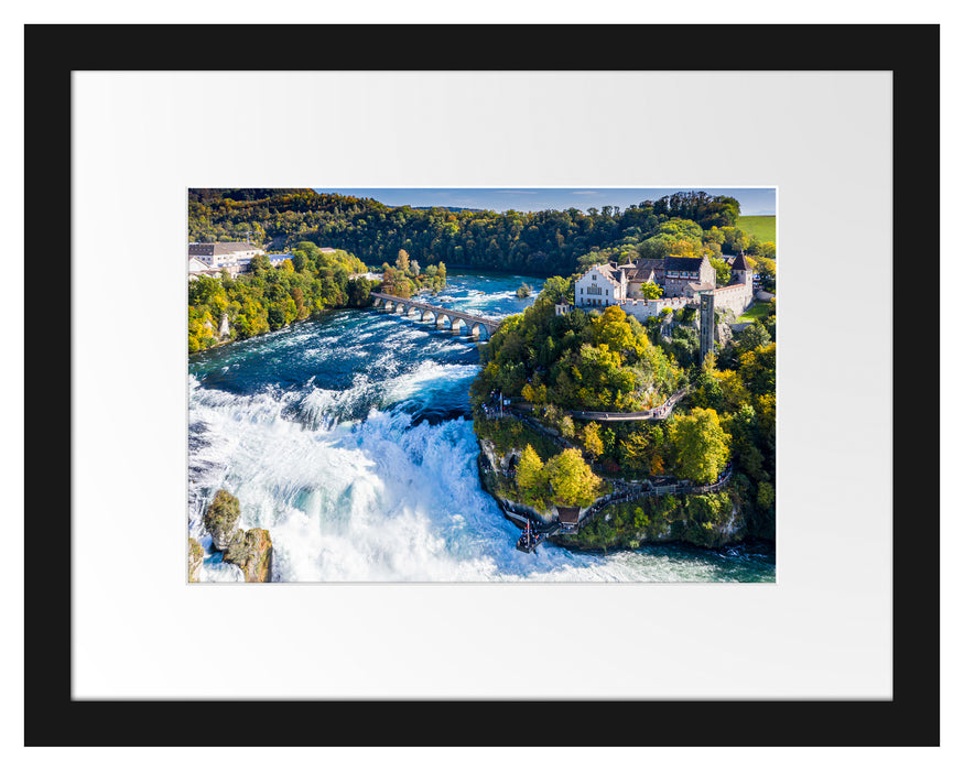 Pixxprint Panorama vom Rheinfall in der Schweiz, im Galerie-Passepartout Bilderrahmen