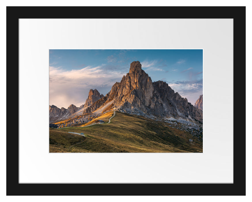 Pixxprint Dolomiten im Sonnenuntergang, im Galerie-Passepartout Bilderrahmen