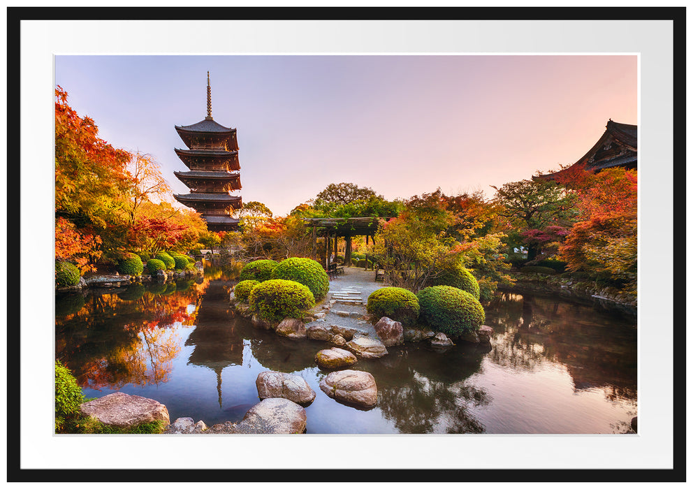 See im Herbst vor japanischem Tempel Passepartout Rechteckig 100
