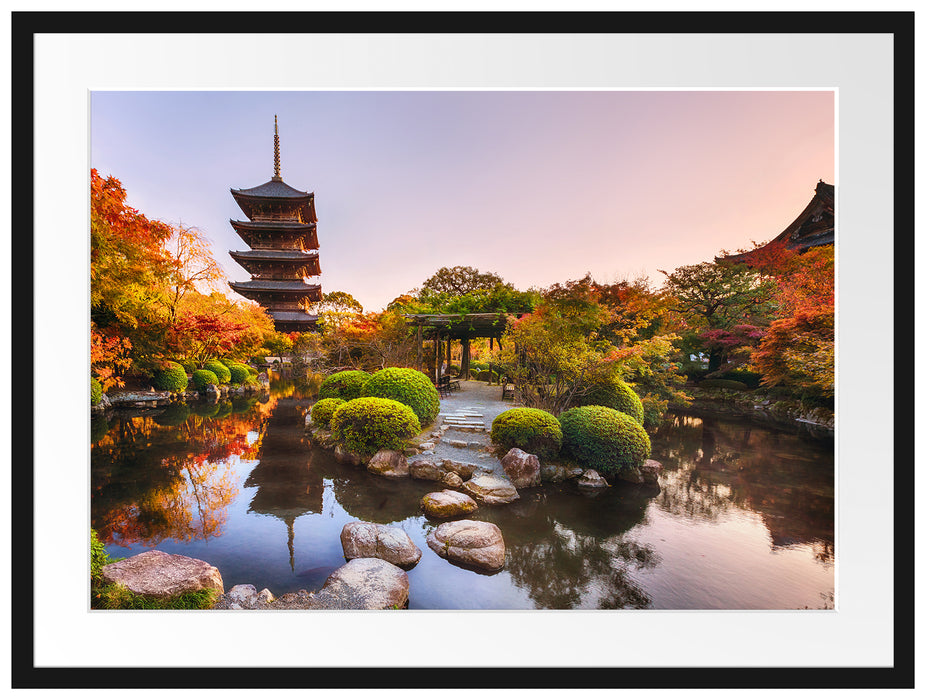 See im Herbst vor japanischem Tempel Passepartout Rechteckig 80