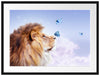 Löwe mit blauen Schmetterlingen Passepartout Rechteckig 80