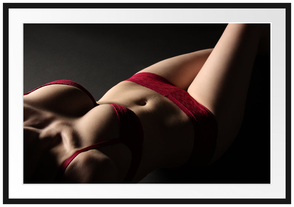 Frauenkörper in sexy roter Unterwäsche Passepartout Rechteckig 100