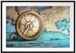Alter Kompass auf Weltkarte Passepartout Rechteckig 100