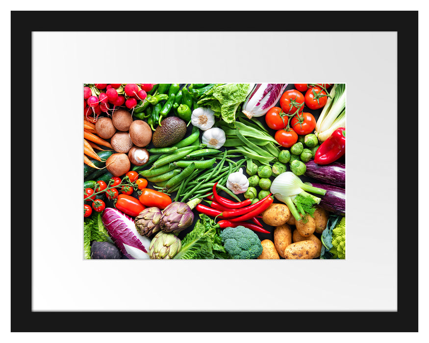 Pixxprint Bunte Gemüsemischung, im Galerie-Passepartout Bilderrahmen