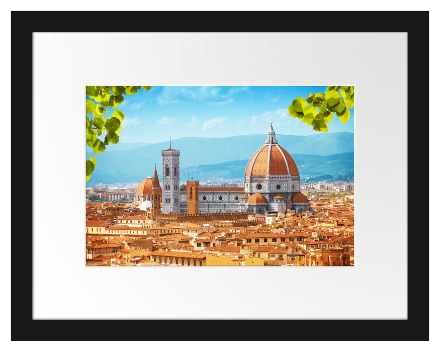 Pixxprint Hausdächer und Kirche in Florenz, im Galerie-Passepartout Bilderrahmen