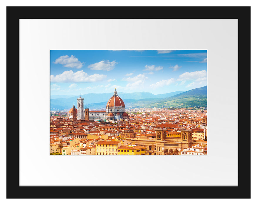 Pixxprint Panoramablick über die Dächer von Florenz, im Galerie-Passepartout Bilderrahmen