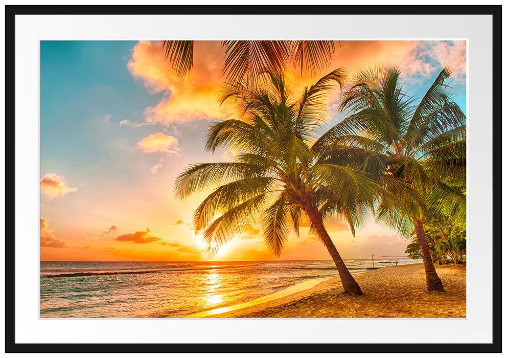 Palmen im Sonnenuntergang auf Barbados Passepartout Rechteckig 100