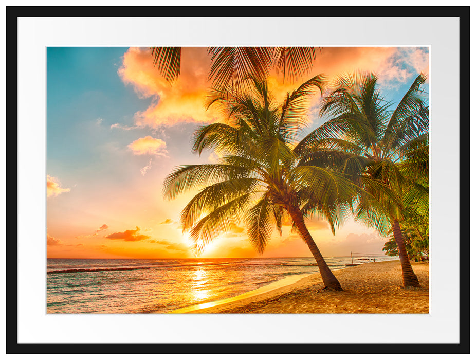 Palmen im Sonnenuntergang auf Barbados Passepartout Rechteckig 80