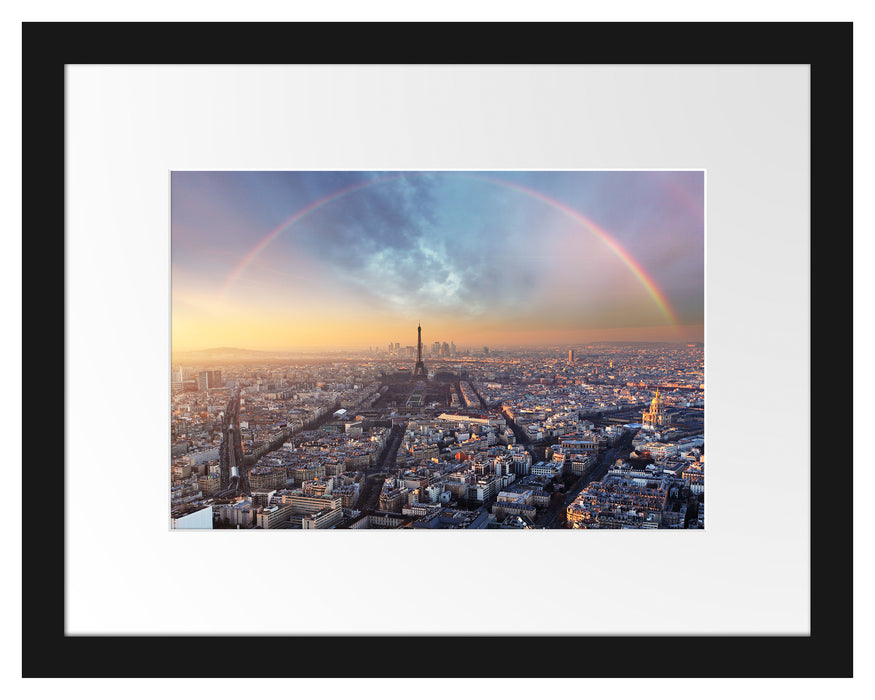 Pixxprint Panorama Regenbogen über Paris, im Galerie-Passepartout Bilderrahmen