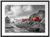 Einsames rotes Haus am Meer in Norwegen B&W Detail Passepartout Rechteckig 80