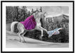 Mädchen reitet auf Einhorn im Winter B&W Detail Passepartout Rechteckig 100