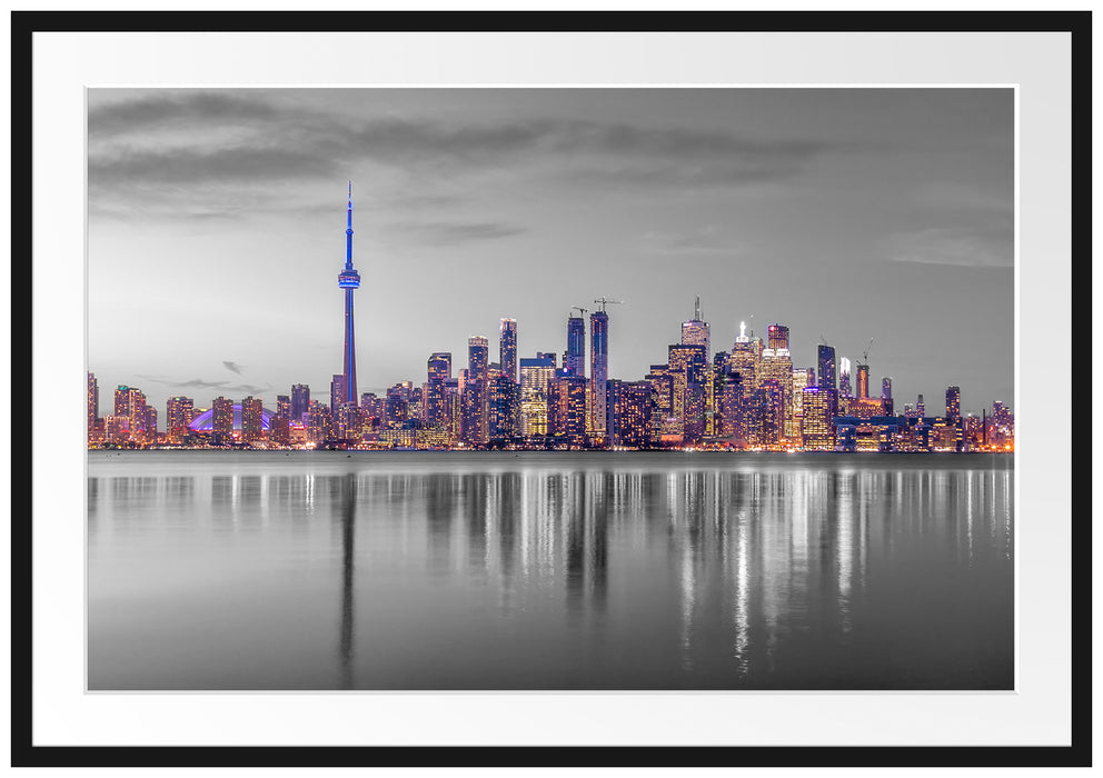Skyline Toronto in der Abenddämmerung B&W Detail Passepartout Rechteckig 100