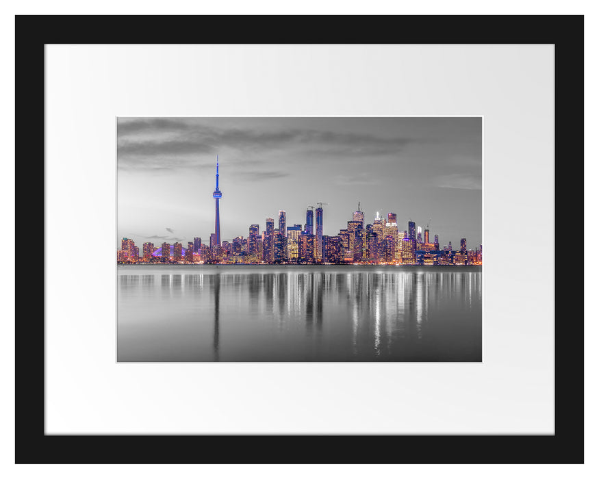 Skyline Toronto in der Abenddämmerung B&W Detail Passepartout Rechteckig 30