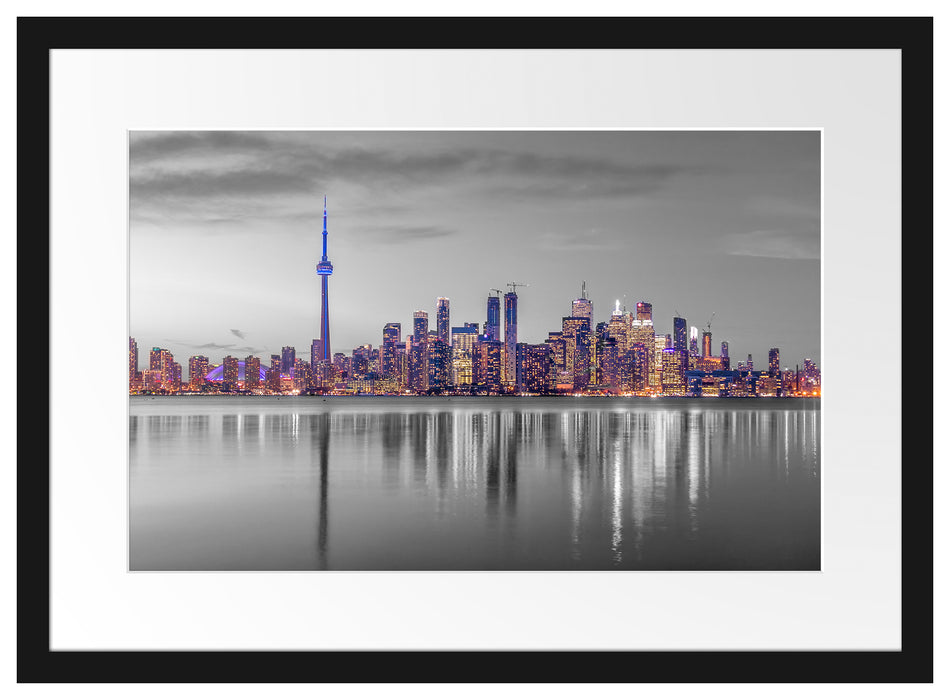 Skyline Toronto in der Abenddämmerung B&W Detail Passepartout Rechteckig 40