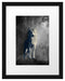 Fantasievoller weißer Wolf auf Lichtung B&W Detail Passepartout Rechteckig 30