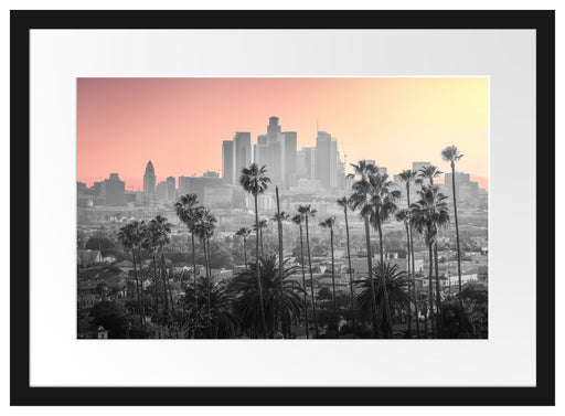 Palmen vor Skyline von Los Angeles B&W Detail Passepartout Rechteckig 40