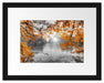 Herbstbäume um See bei Sonnenuntergang B&W Detail Passepartout Rechteckig 30