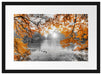 Herbstbäume um See bei Sonnenuntergang B&W Detail Passepartout Rechteckig 40
