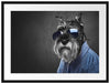 Lustiger Hund mit Hemd und Sonnenbrille B&W Detail Passepartout Rechteckig 80