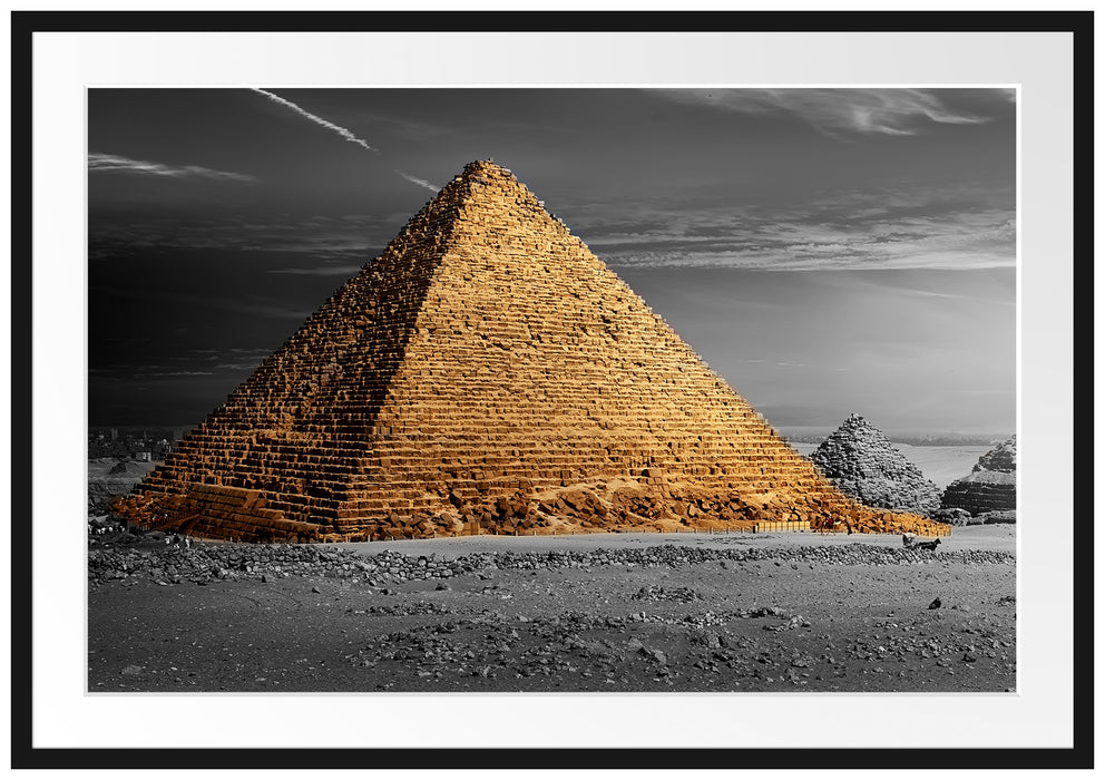 Ägyptische Pyramiden bei Sonnenuntergang B&W Detail Passepartout Rechteckig 100