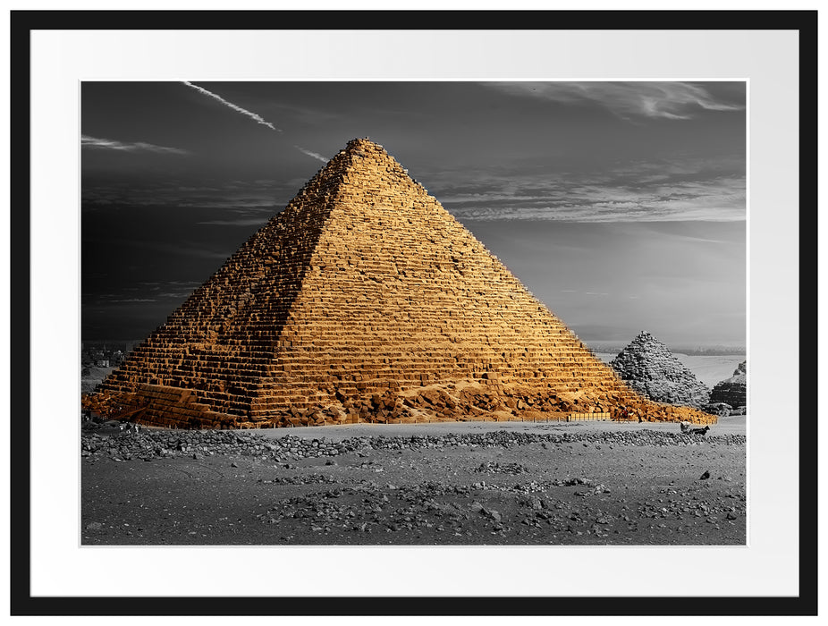 Ägyptische Pyramiden bei Sonnenuntergang B&W Detail Passepartout Rechteckig 80