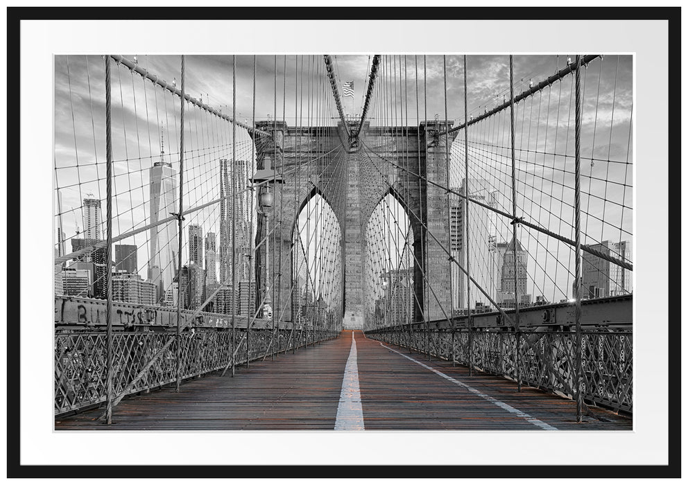 Leere Brooklyn Bridge in New York City B&W Detail Passepartout Rechteckig 100